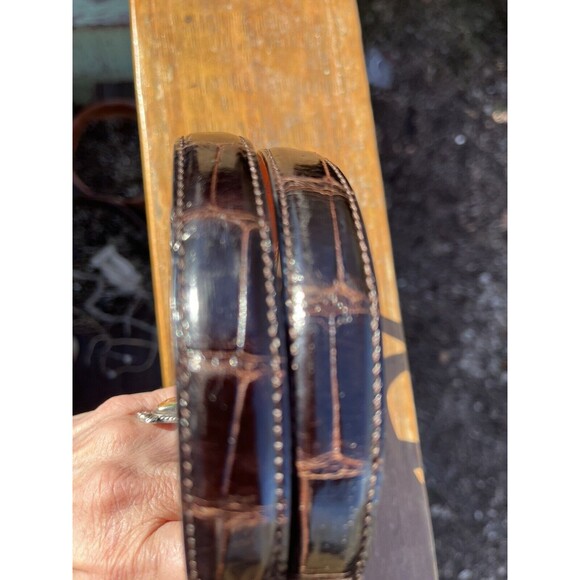 Ralph Lauren Genuine Alligator Leather Belt Dk Brown Sterling Silver Buckle 28 - Picture 7 of 16